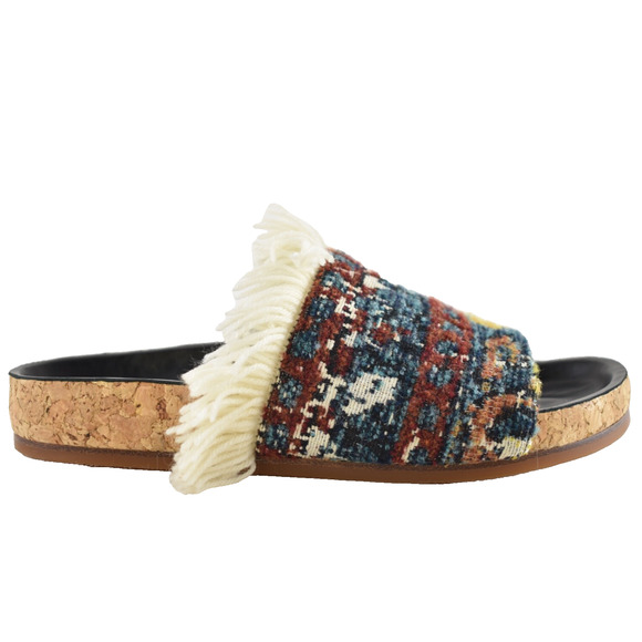 Chloe Kerenin Kilim Rug Tapestry Fringe Multicolor Slide Slip On Flat Sandal 36 - Picture 1 of 14